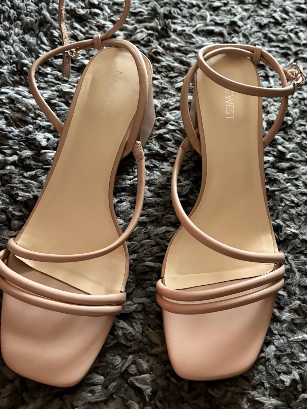 Nine West Blush Nude Strappy Square-Toe Heels